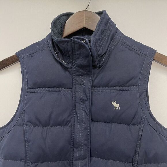 Abercrombie & Fitch Women's Sz S Navy Blue Quilted Down Snap Zipper Vest Jacket - Picture 2 of 6